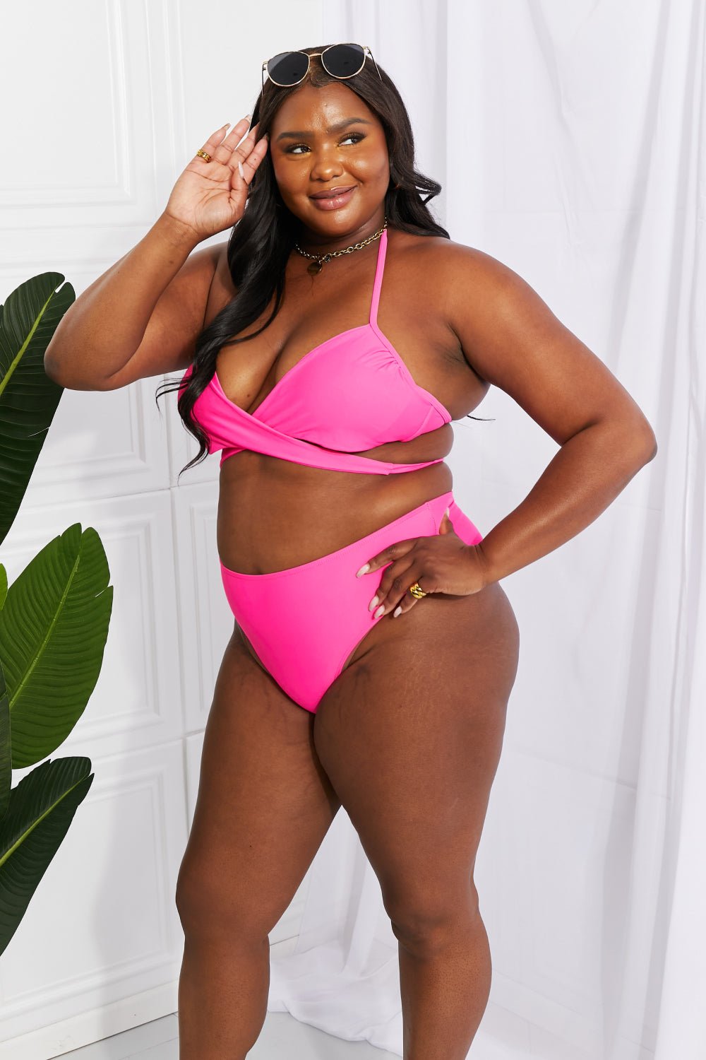 Marina West Swim Summer Splash Halter Bikini in Pink - Two Piece Swimsuit - Hot Pink - Bella Bourget