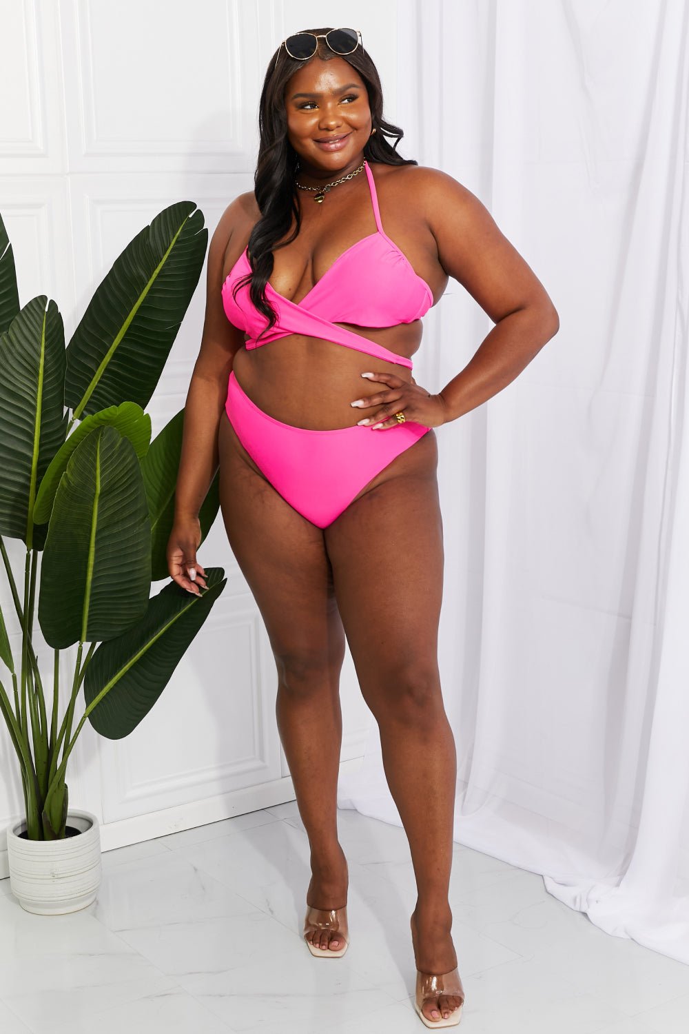 Marina West Swim Summer Splash Halter Bikini in Pink - Two Piece Swimsuit - Hot Pink - Bella Bourget