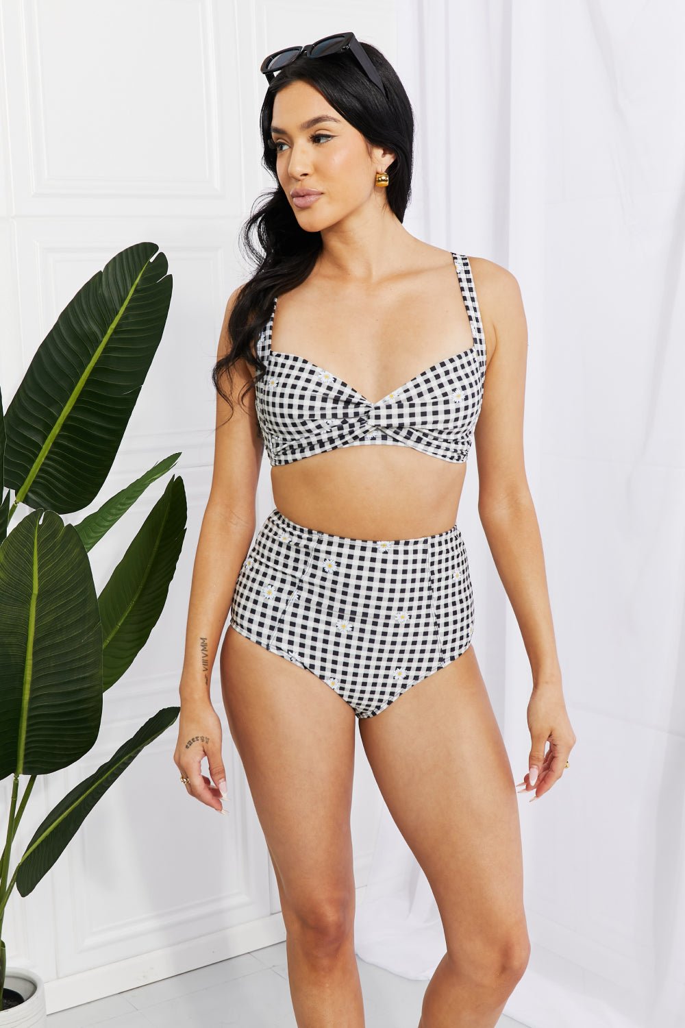 Marina West Swim Take A Dip Twist High - Rise Bikini in Black - Two - Piece Swimsuit - Black/White - Bella Bourget