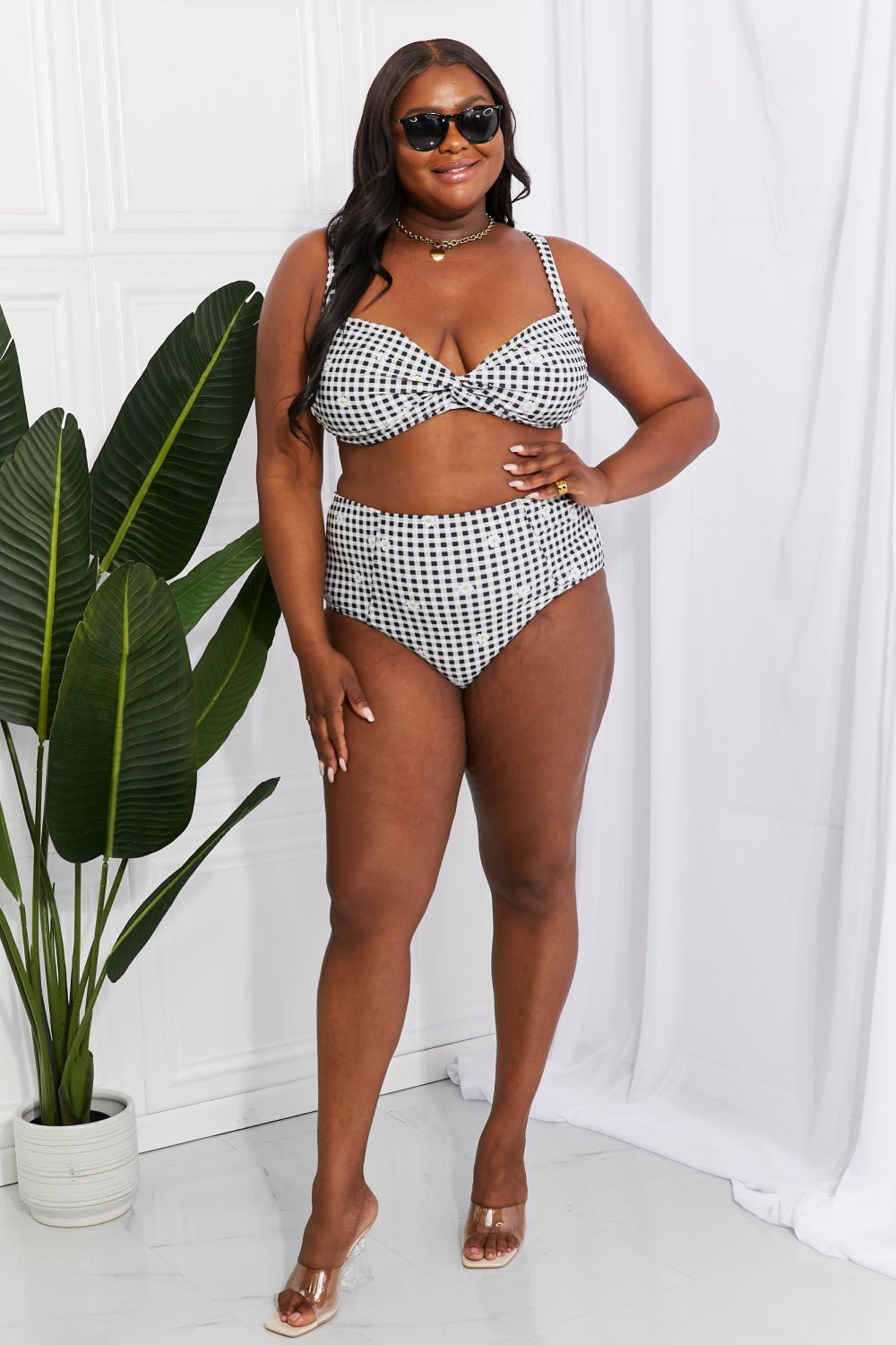 Marina West Swim Take A Dip Twist High - Rise Bikini in Black - Two - Piece Swimsuit - Black/White - Bella Bourget