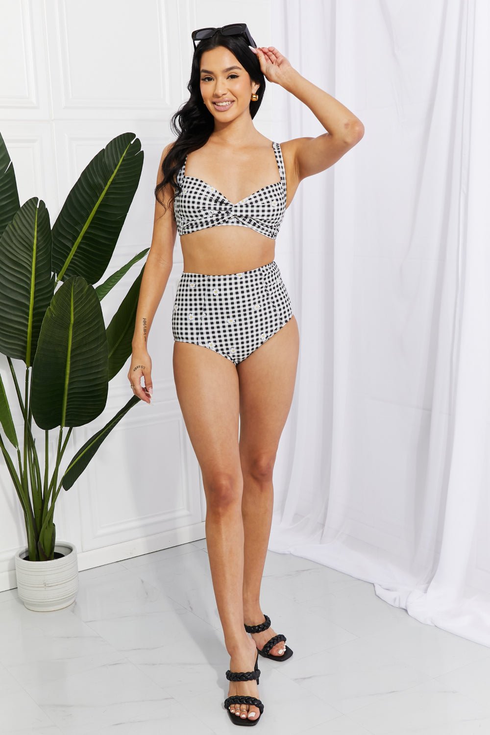 Marina West Swim Take A Dip Twist High - Rise Bikini in Black - Two - Piece Swimsuit - Black/White - Bella Bourget