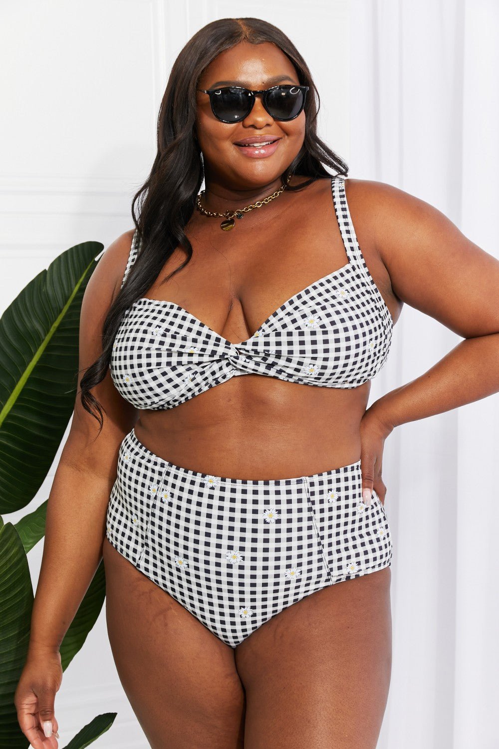 Marina West Swim Take A Dip Twist High - Rise Bikini in Black - Two - Piece Swimsuit - Black/White - Bella Bourget