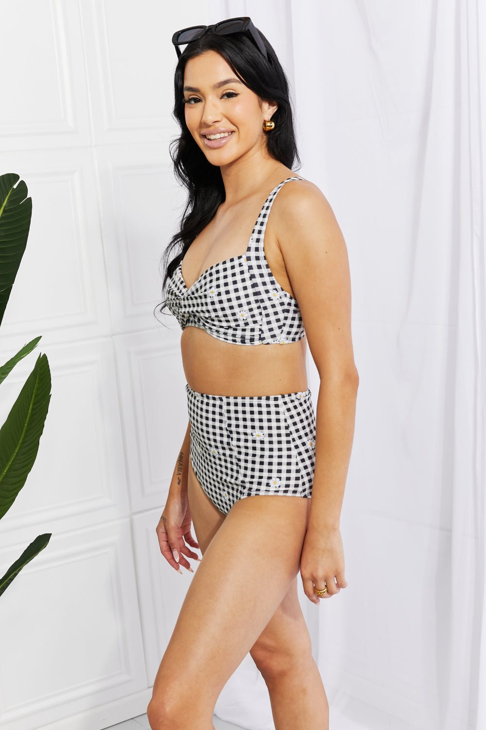 Marina West Swim Take A Dip Twist High - Rise Bikini in Black - Two - Piece Swimsuit - Black/White - Bella Bourget