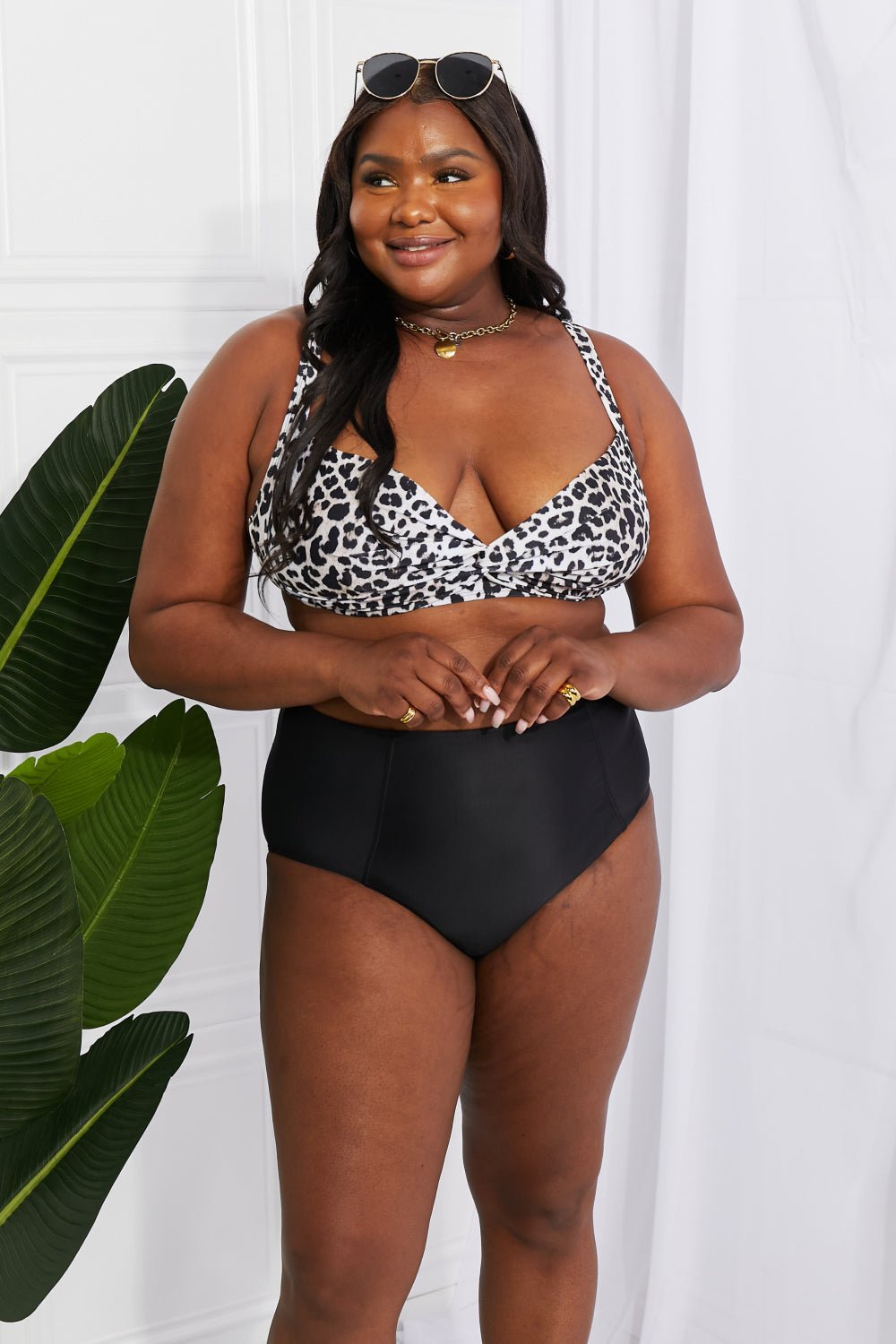 Marina West Swim Take A Dip Twist High - Rise Bikini in Leopard - Two - Piece Swimsuit - Leopard - Bella Bourget