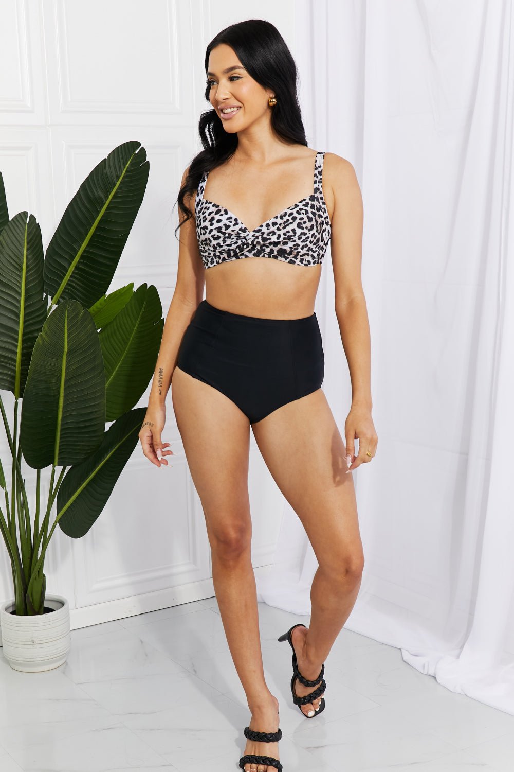 Marina West Swim Take A Dip Twist High - Rise Bikini in Leopard - Two - Piece Swimsuit - Leopard - Bella Bourget