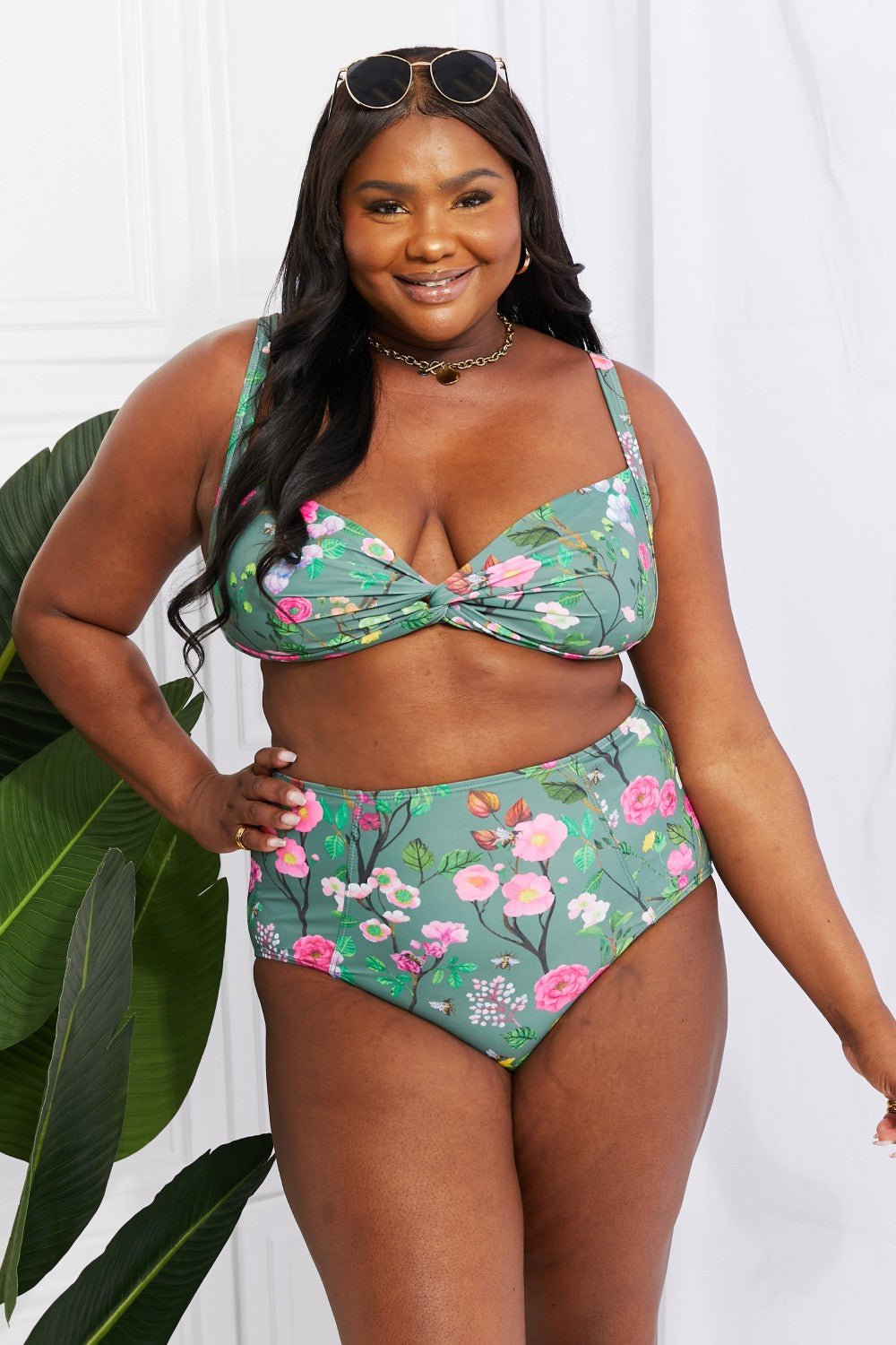 Marina West Swim Take A Dip Twist High - Rise Bikini in Sage - Two - Piece Swimsuit - Sage - Bella Bourget