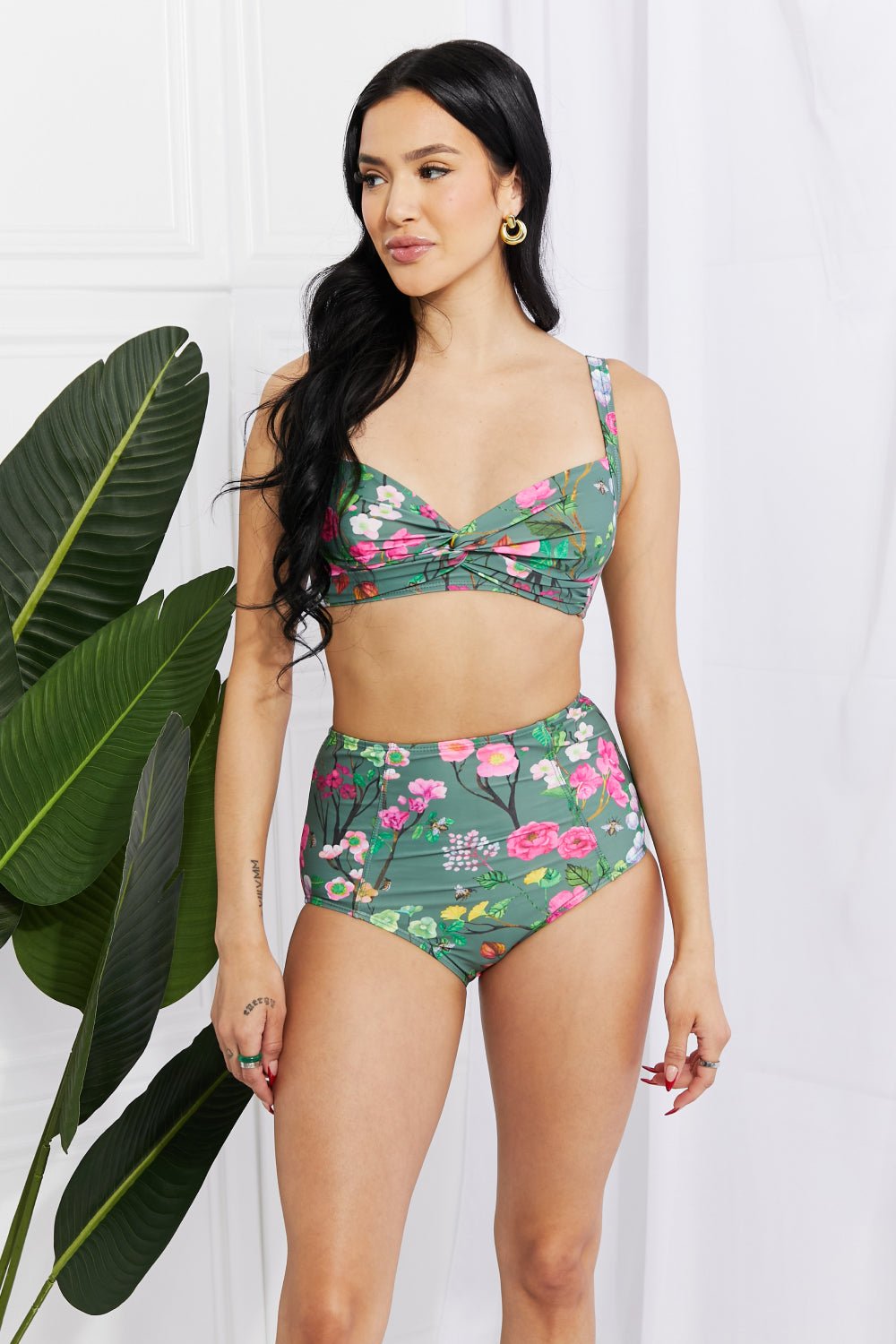 Marina West Swim Take A Dip Twist High - Rise Bikini in Sage - Two - Piece Swimsuit - Sage - Bella Bourget