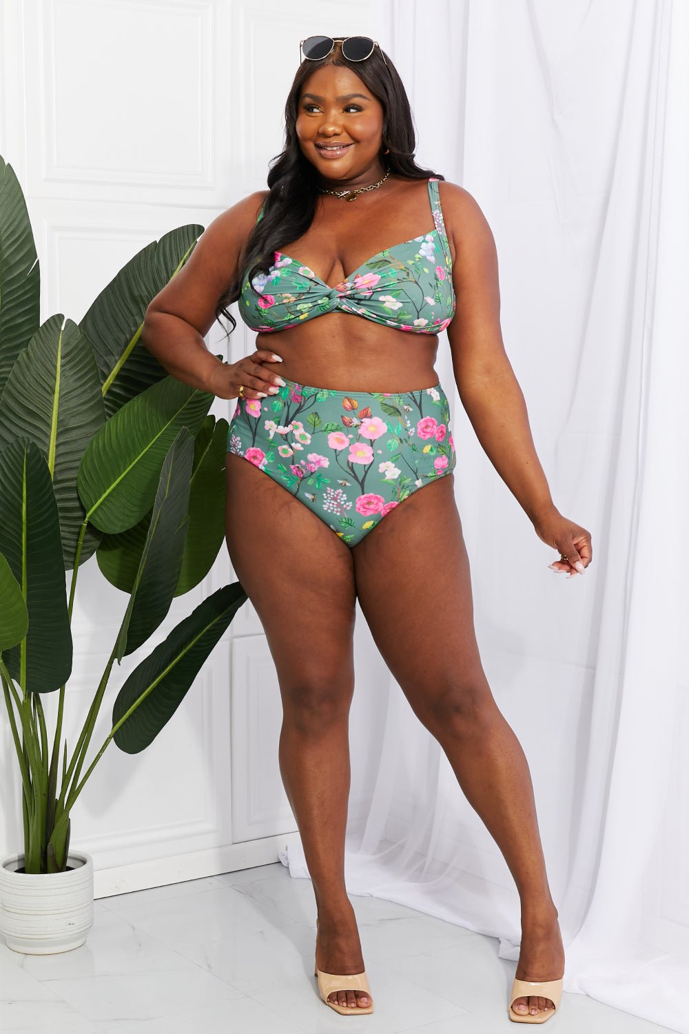 Marina West Swim Take A Dip Twist High - Rise Bikini in Sage - Two - Piece Swimsuit - Sage - Bella Bourget