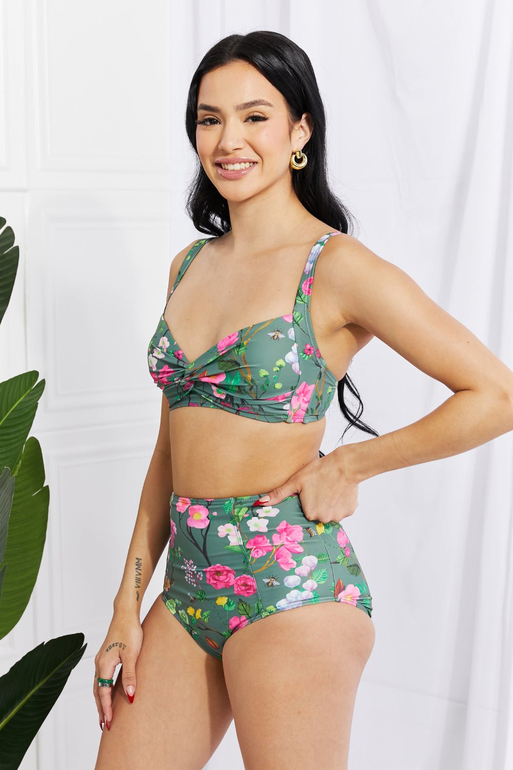 Marina West Swim Take A Dip Twist High - Rise Bikini in Sage - Two - Piece Swimsuit - Sage - Bella Bourget