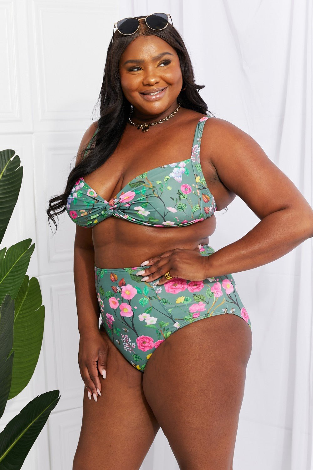 Marina West Swim Take A Dip Twist High - Rise Bikini in Sage - Two - Piece Swimsuit - Sage - Bella Bourget