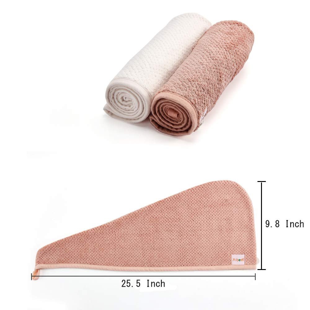 Microfiber Hair Towel Wrap Set - Quick Drying Hair Turbans (Pink & Beige, 2 Pack) - Pinkbeige - Bella Bourget