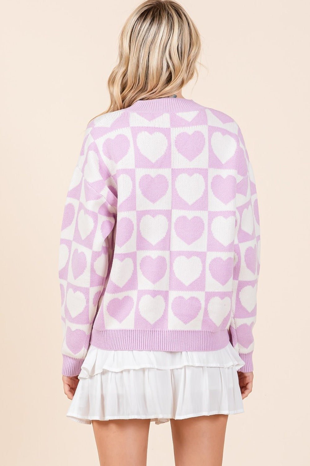 Mittoshop Checkered Heart Button Down Cardigan - Cardigan - Lilac - Bella Bourget