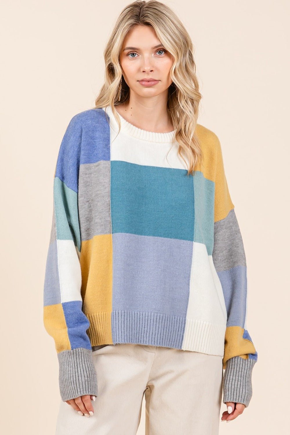 Mittoshop Color Block Round Neck Sweater - Sweater - Seafoam - Bella Bourget