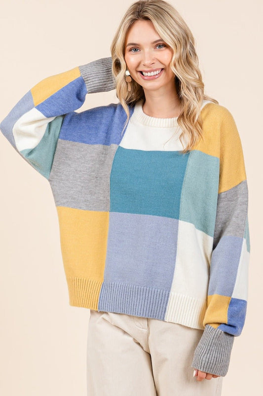 Mittoshop Color Block Round Neck Sweater - Sweater - Seafoam - Bella Bourget