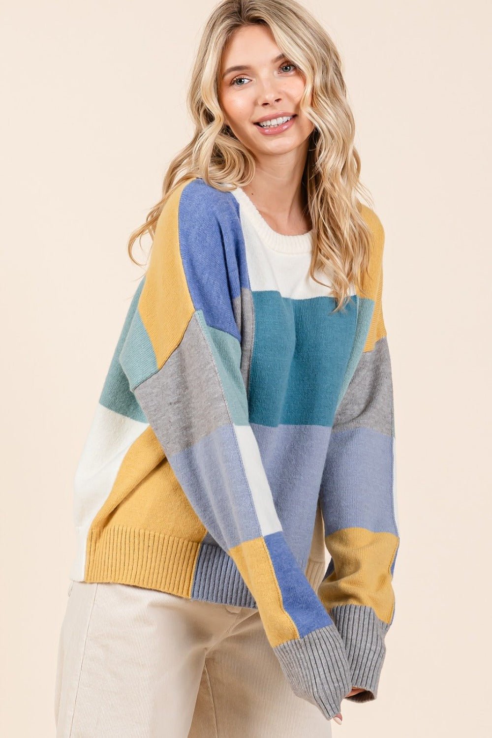 Mittoshop Color Block Round Neck Sweater - Sweater - Seafoam - Bella Bourget