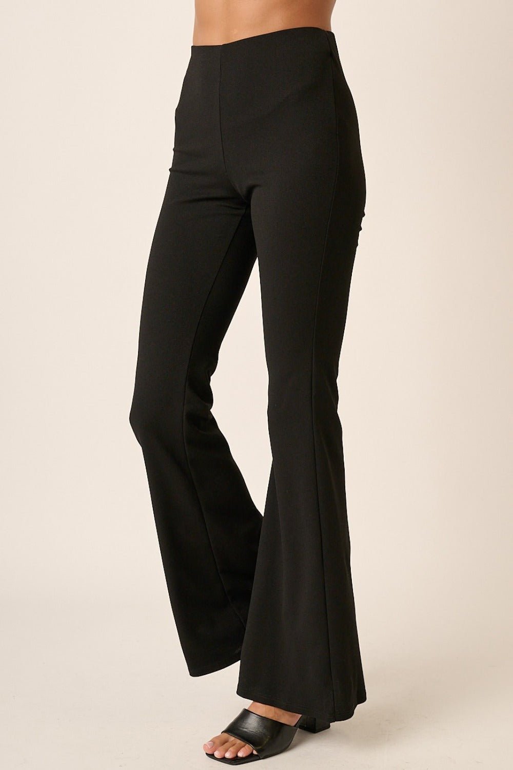 Mittoshop Crepe Knit Elastic Waist Flare Leg Pants - Pants - Black - Bella Bourget