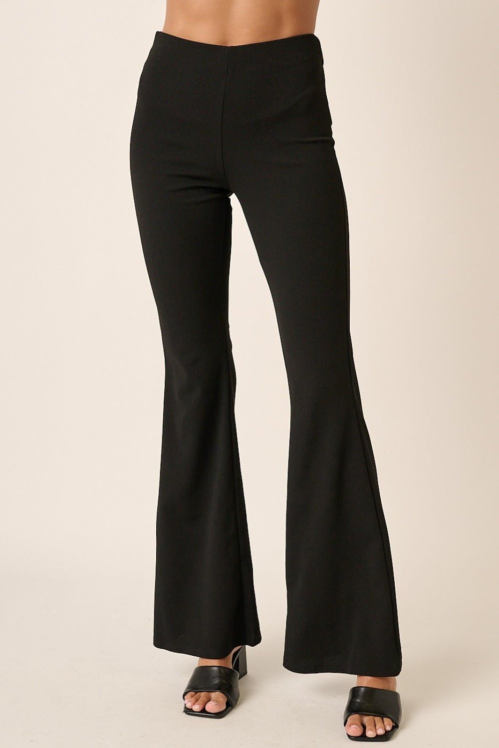 Mittoshop Crepe Knit Elastic Waist Flare Leg Pants - Pants - Black - Bella Bourget