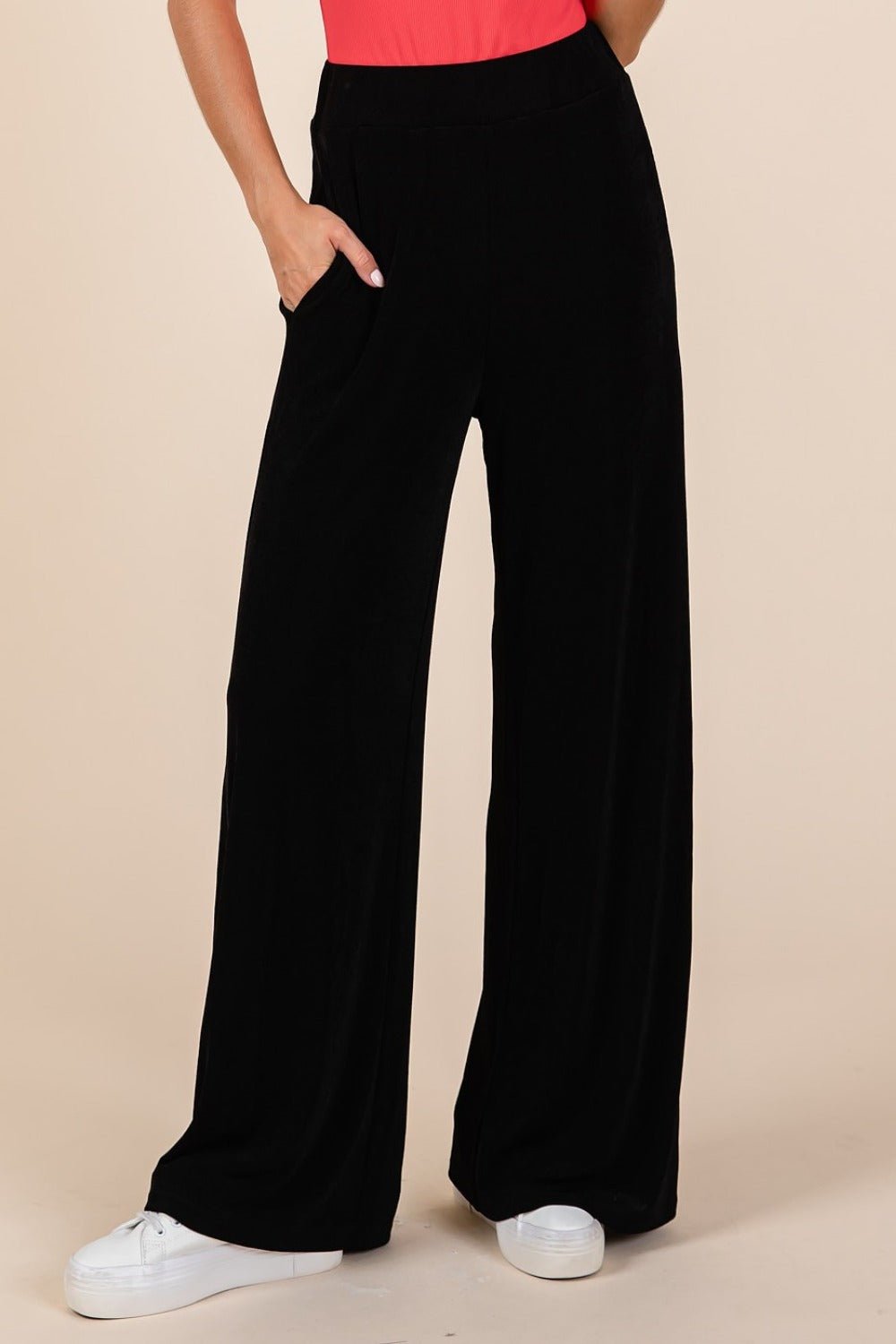 Mittoshop Elastic Waist Pants with Side Pockets - Pants - Black - Bella Bourget