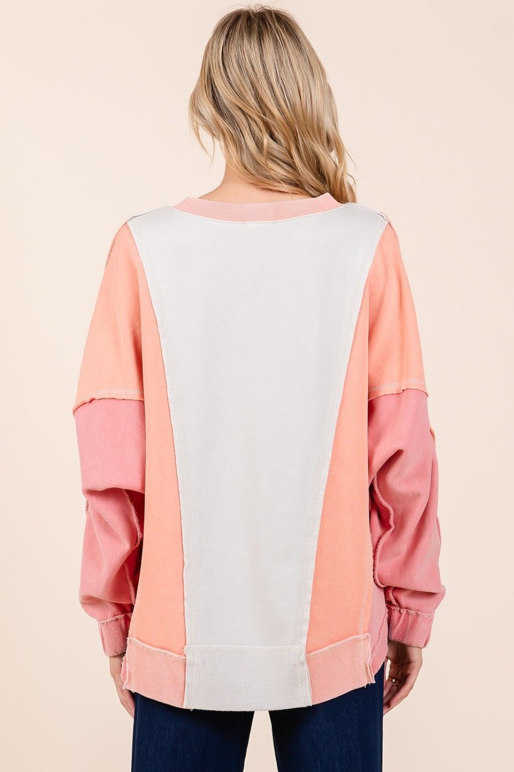 Mittoshop Mineral Wash Color Block Sweatshirt - Sweatshirt - Coral Combo - Bella Bourget