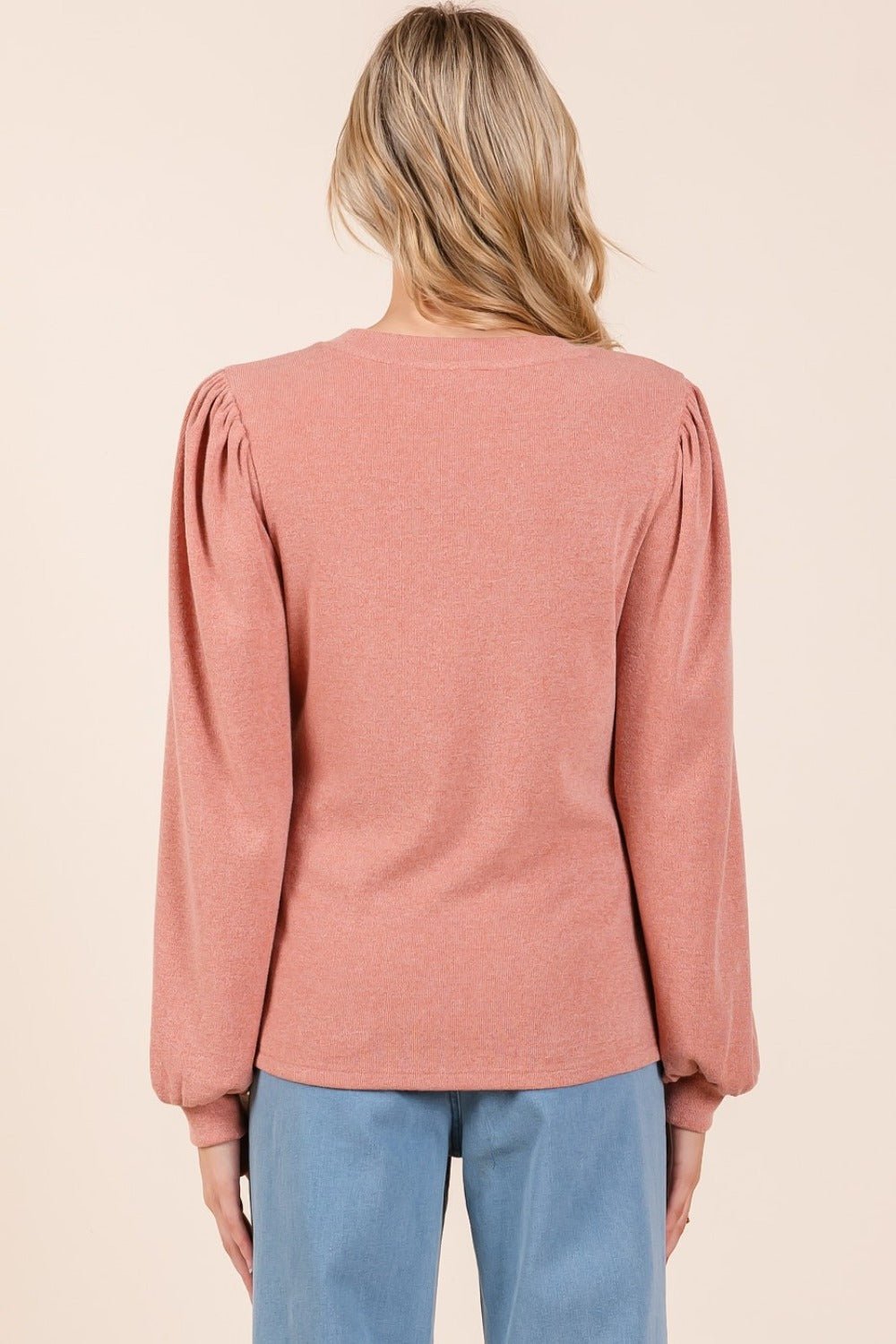 Mittoshop Round Neck Long Sleeve Rib Knit Top - Blouse - Coral - Bella Bourget