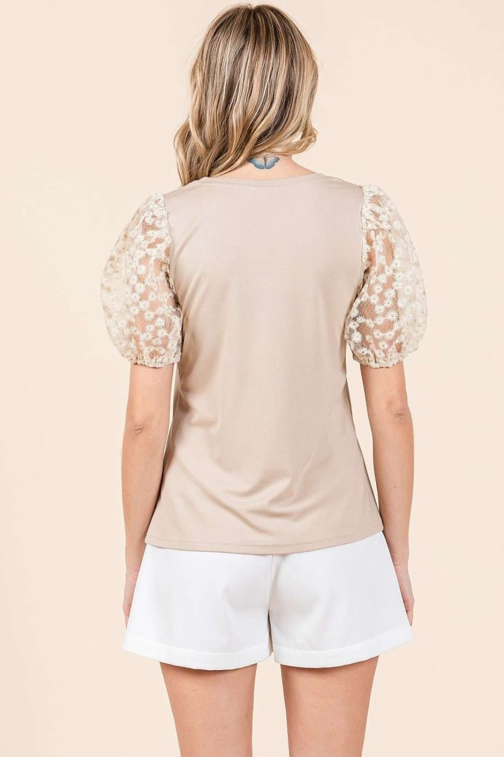 Mittoshop Round Neck Puff Short Sleeve Top - Top - Taupe - Bella Bourget