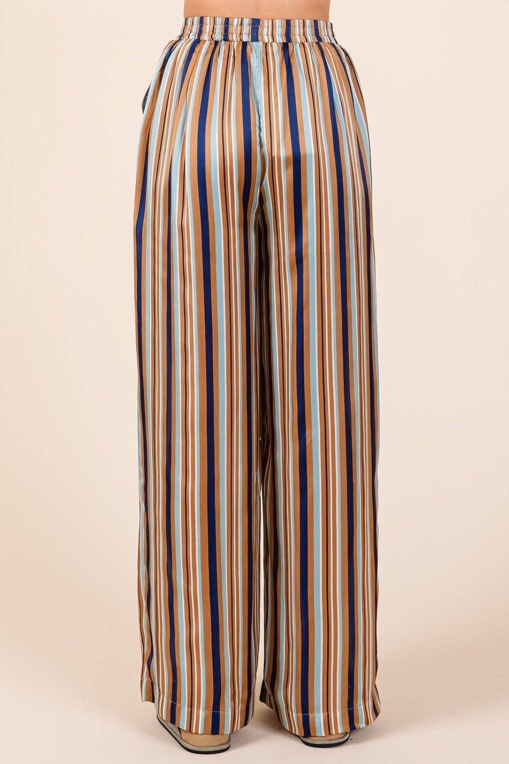 Mittoshop Striped Satin Elastic Waist Wide Leg Pants - Pants - Navy Multi - Bella Bourget