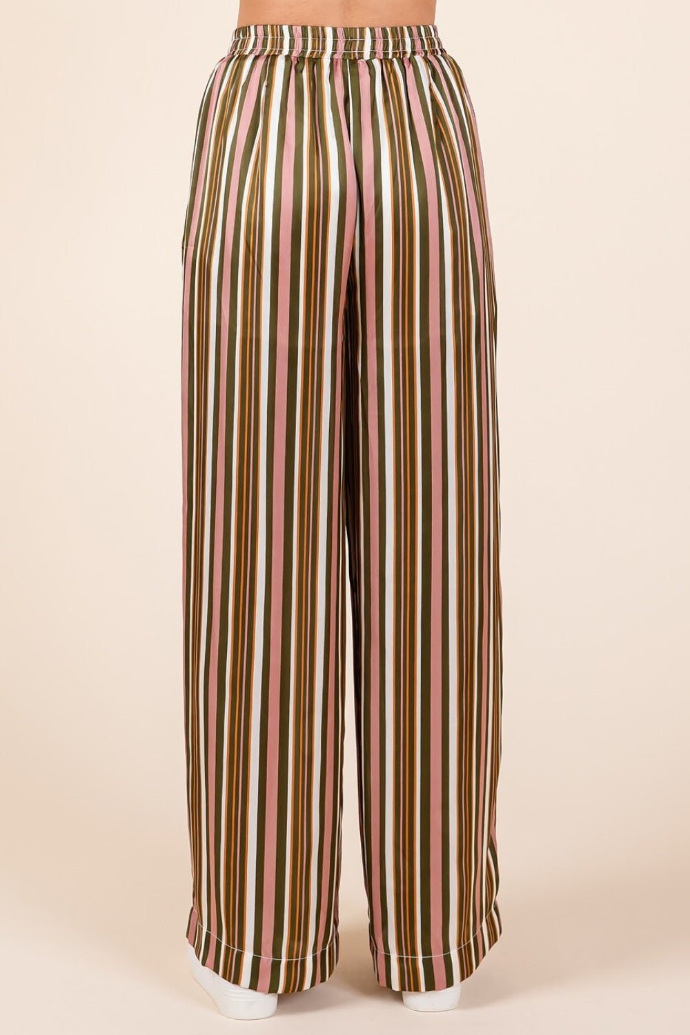 Mittoshop Striped Satin Elastic Waist Wide Leg Pants - Pants - Mauve Multi - Bella Bourget