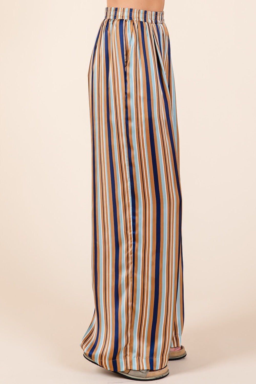 Mittoshop Striped Satin Elastic Waist Wide Leg Pants - Pants - Navy Multi - Bella Bourget