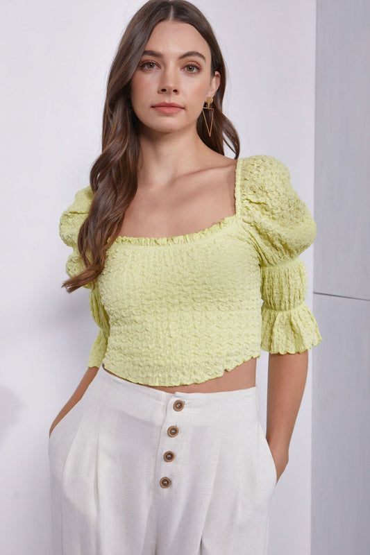 MUSTARD SEED Crinkle Texture Puff Sleeve Crop Top - Top - Lemonade - Bella Bourget