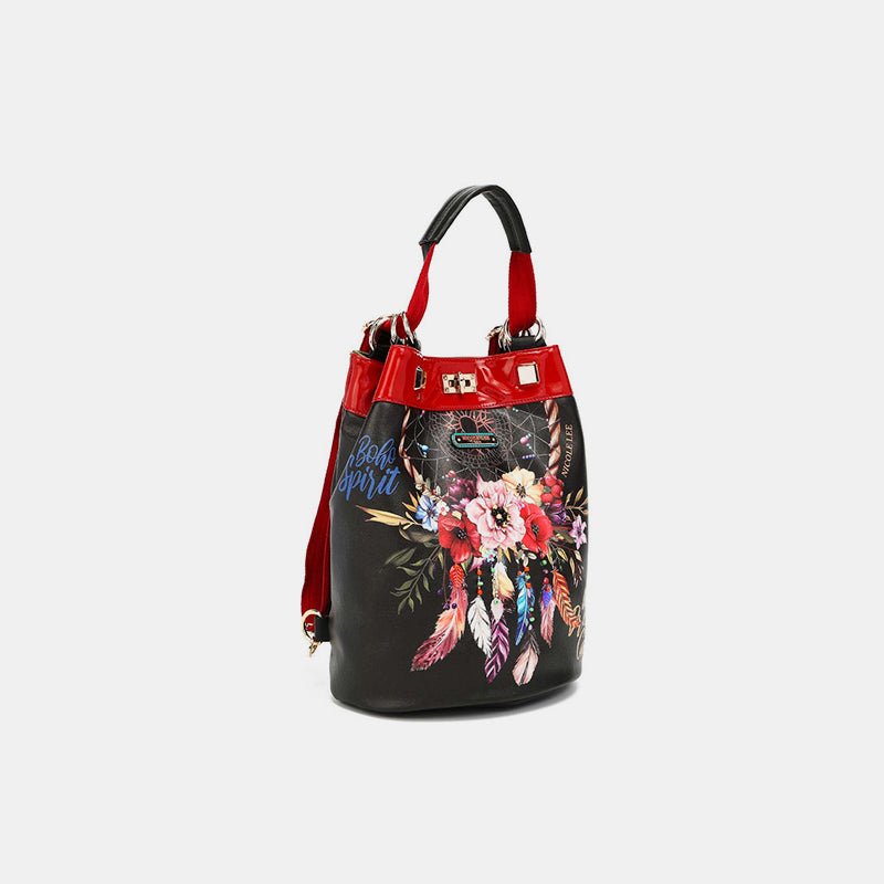 Nicole Lee USA Flower Pattern Adjustable Strap Backpack Bag - bag - Bohemian Black - Bella Bourget