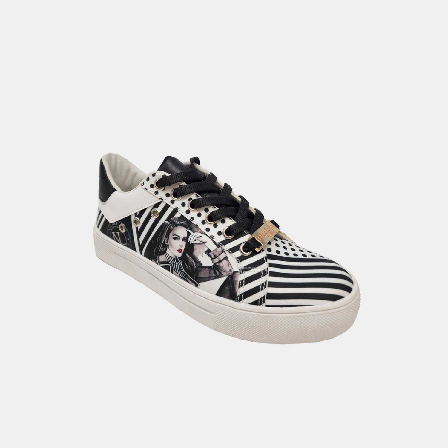 Nicole Lee USA Printed Vegan Leather Lace Up Sneaker - Shoe - Black - Bella Bourget