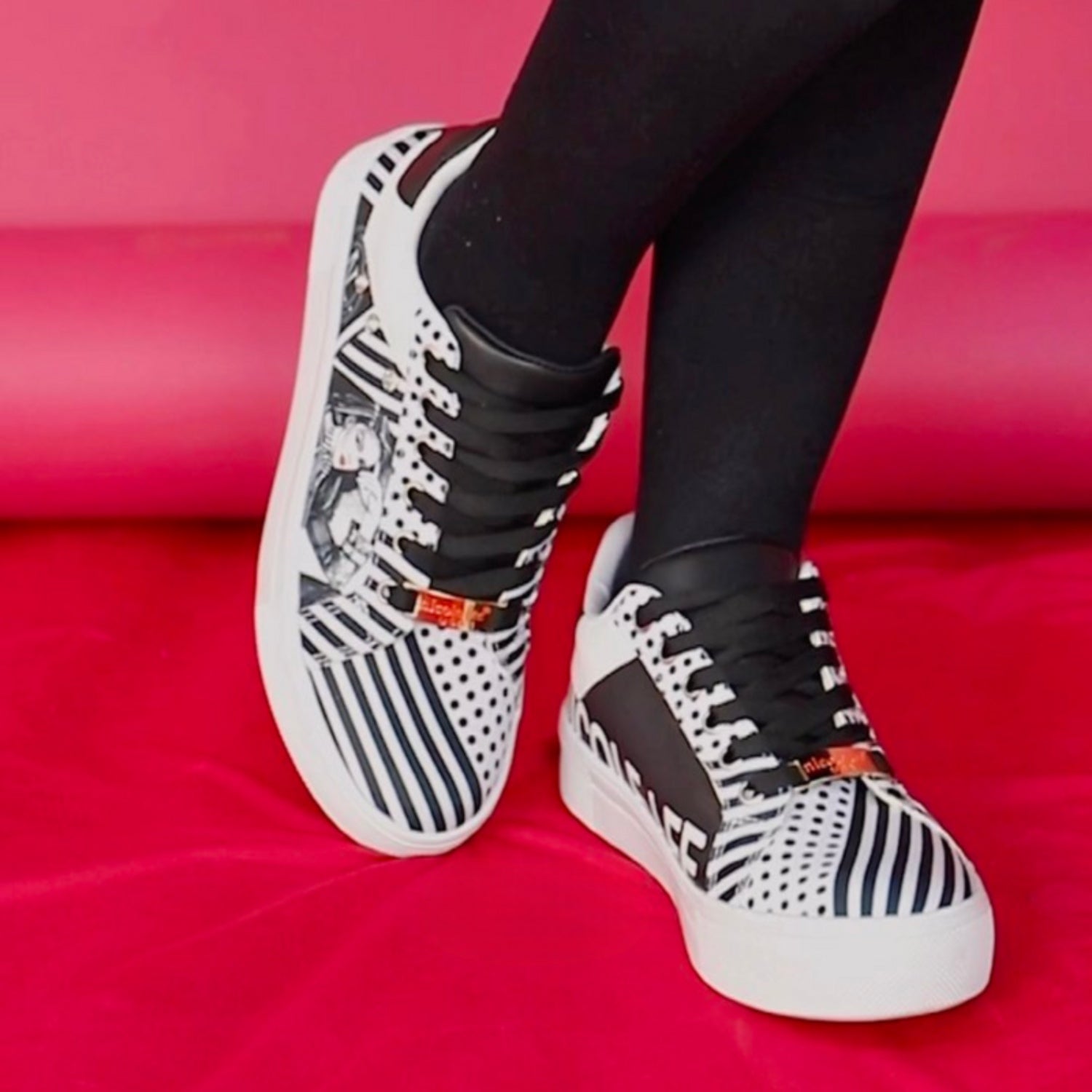 Nicole Lee USA Printed Vegan Leather Lace Up Sneaker - Shoe - Black - Bella Bourget