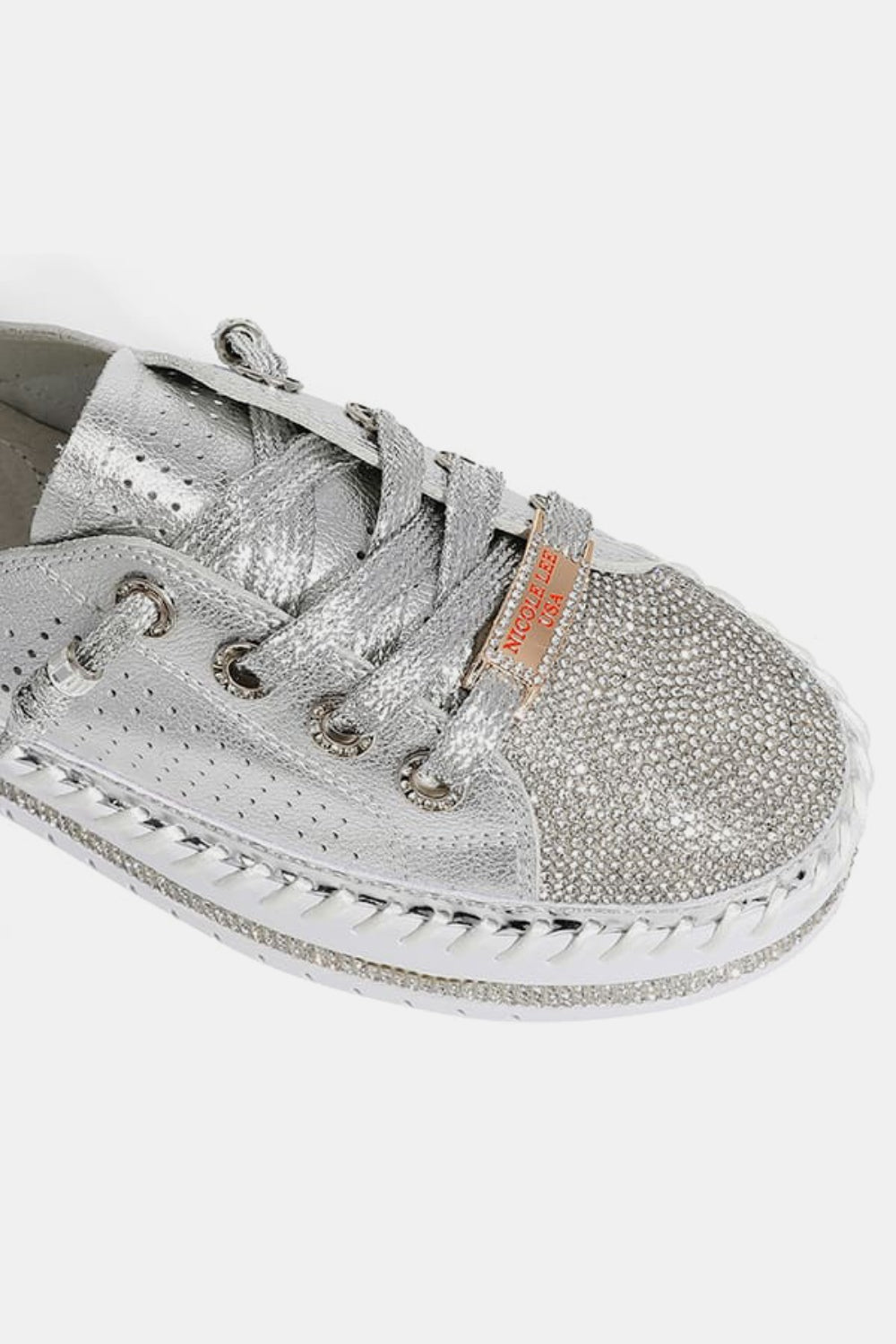 Nicole Lee USA Rhinestone Round Toe Platform Slip On - Shoe - Silver - Bella Bourget