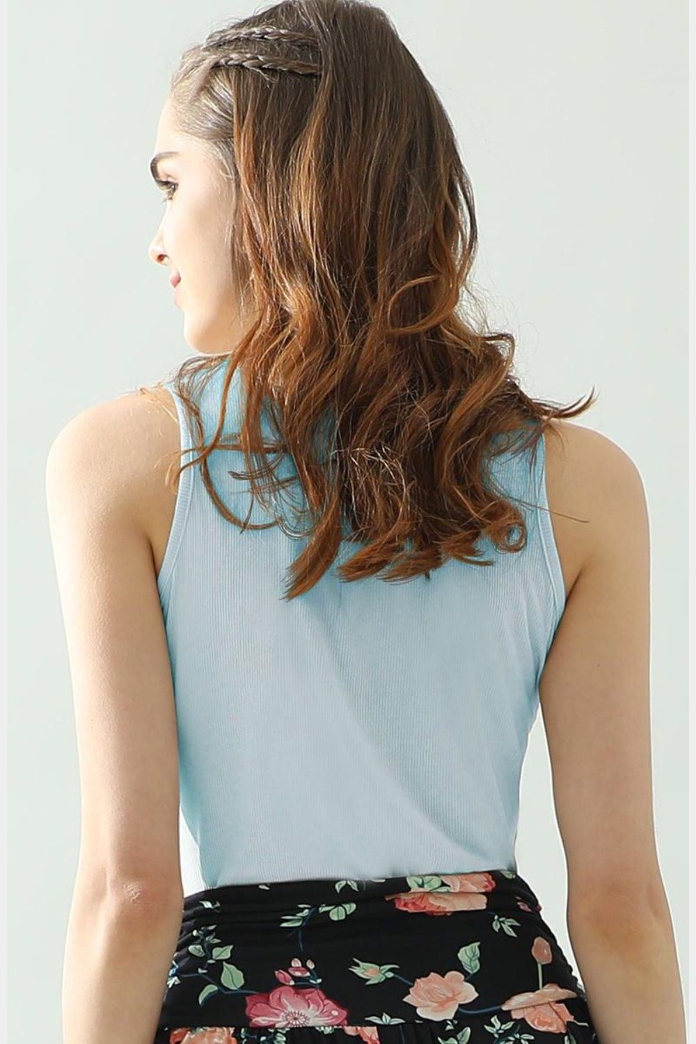 Ninexis Notched Rib Knit Tank - blouse - Light Blue - Bella Bourget