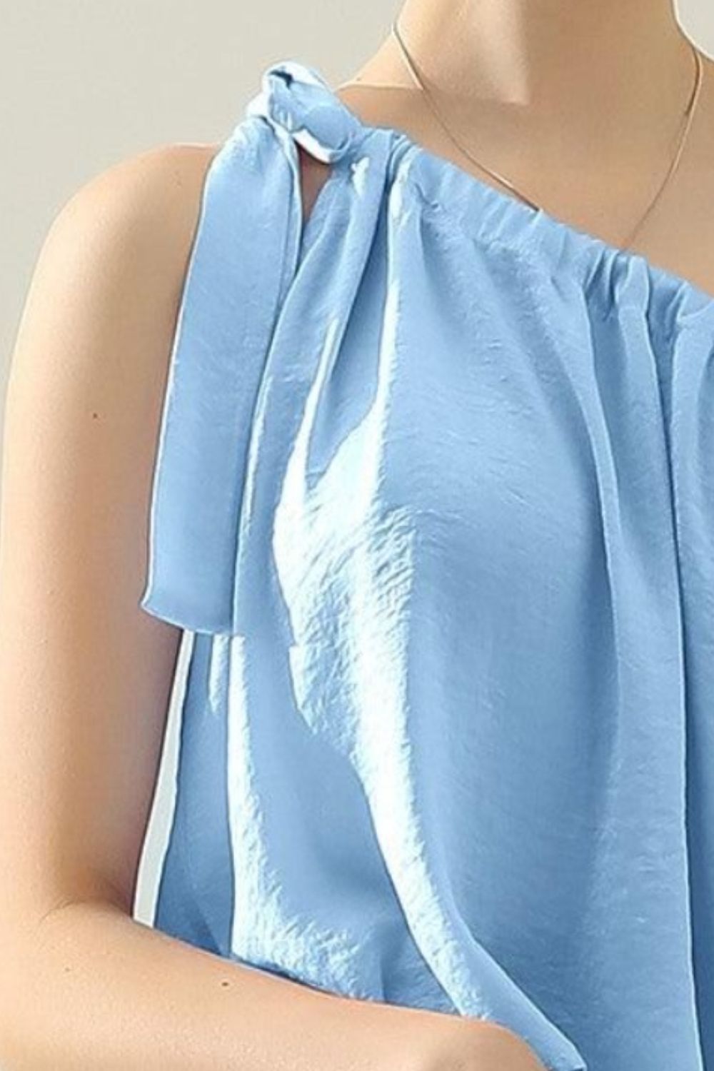 Ninexis One Shoulder Bow Tie Strap Satin Silk Top - blouse - Blue - Bella Bourget