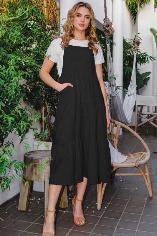 ODDI Full Size Sleeveless Tiered Midi Dress - Midi Dress - Black - Bella Bourget