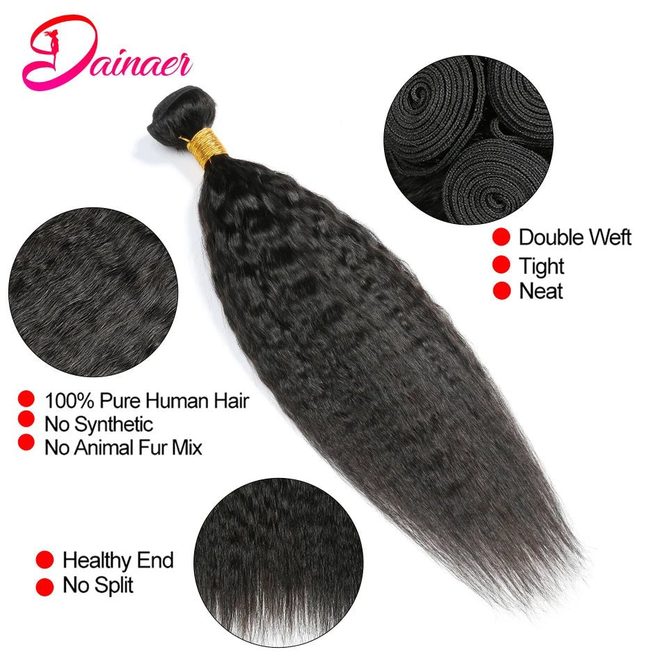 Peruvian Kinky Straight Bundles 3/4 Lot 100% Human Hair Bundles Remy Hair Extensions Human Hair Yaki Straight Hair Bundles - 1Pcs 18Inches - Bella Bourget