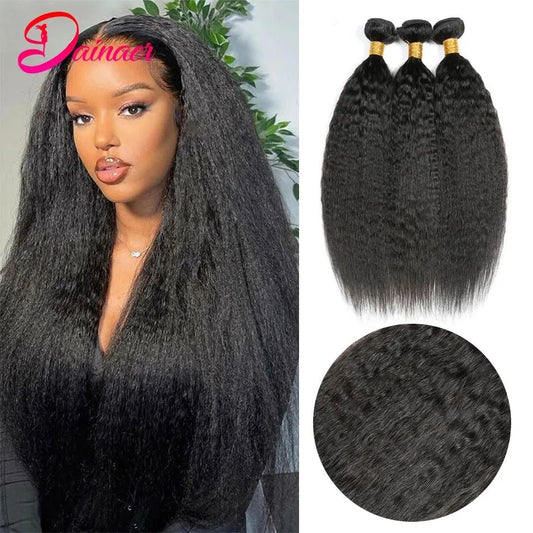 Peruvian Kinky Straight Bundles 3/4 Lot 100% Human Hair Bundles Remy Hair Extensions Human Hair Yaki Straight Hair Bundles - 1Pcs 18Inches - Bella Bourget