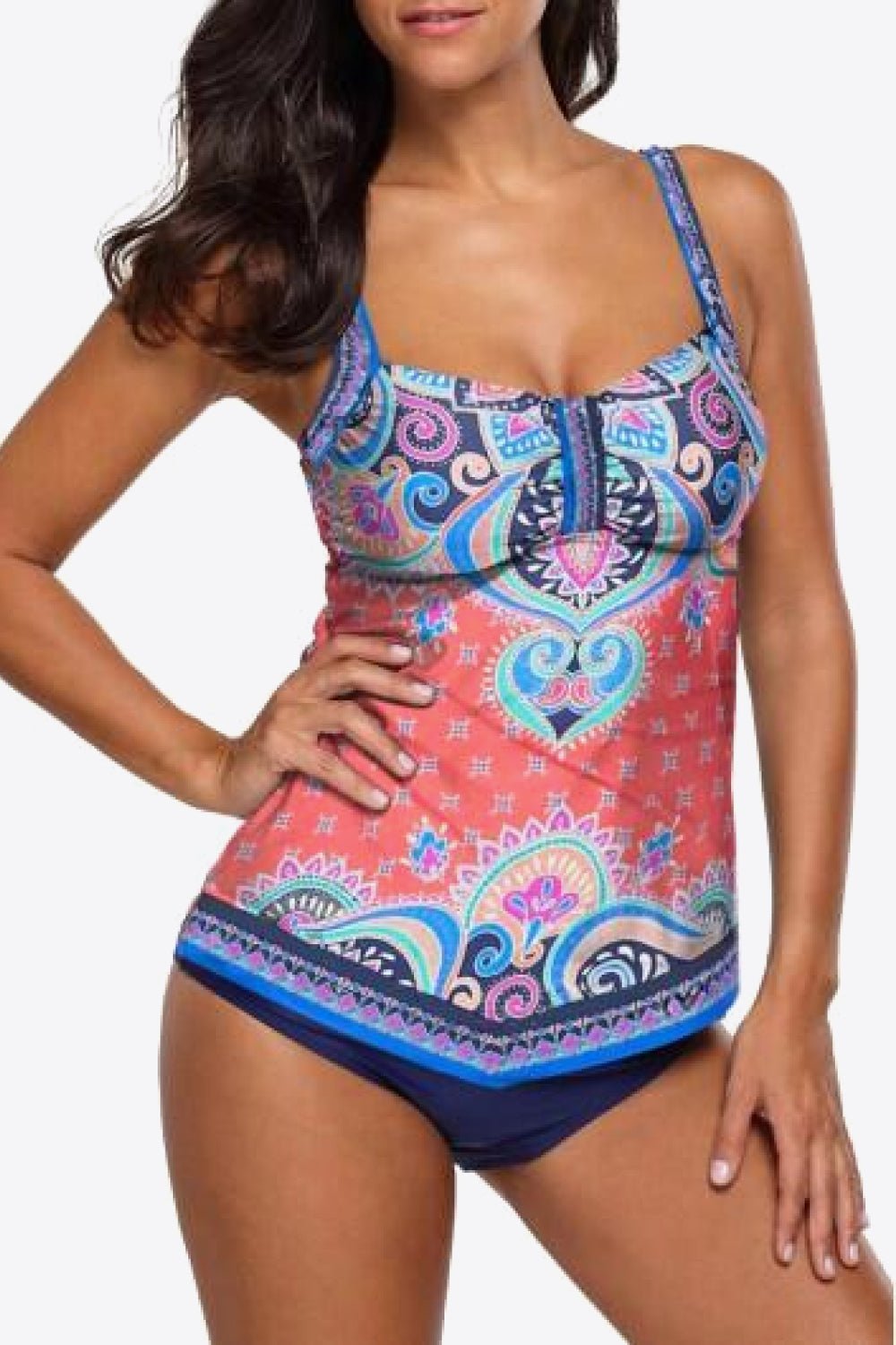 Printed Adjustable Strap Tankini - Two - Piece Swimsuit - Multicolor - Bella Bourget