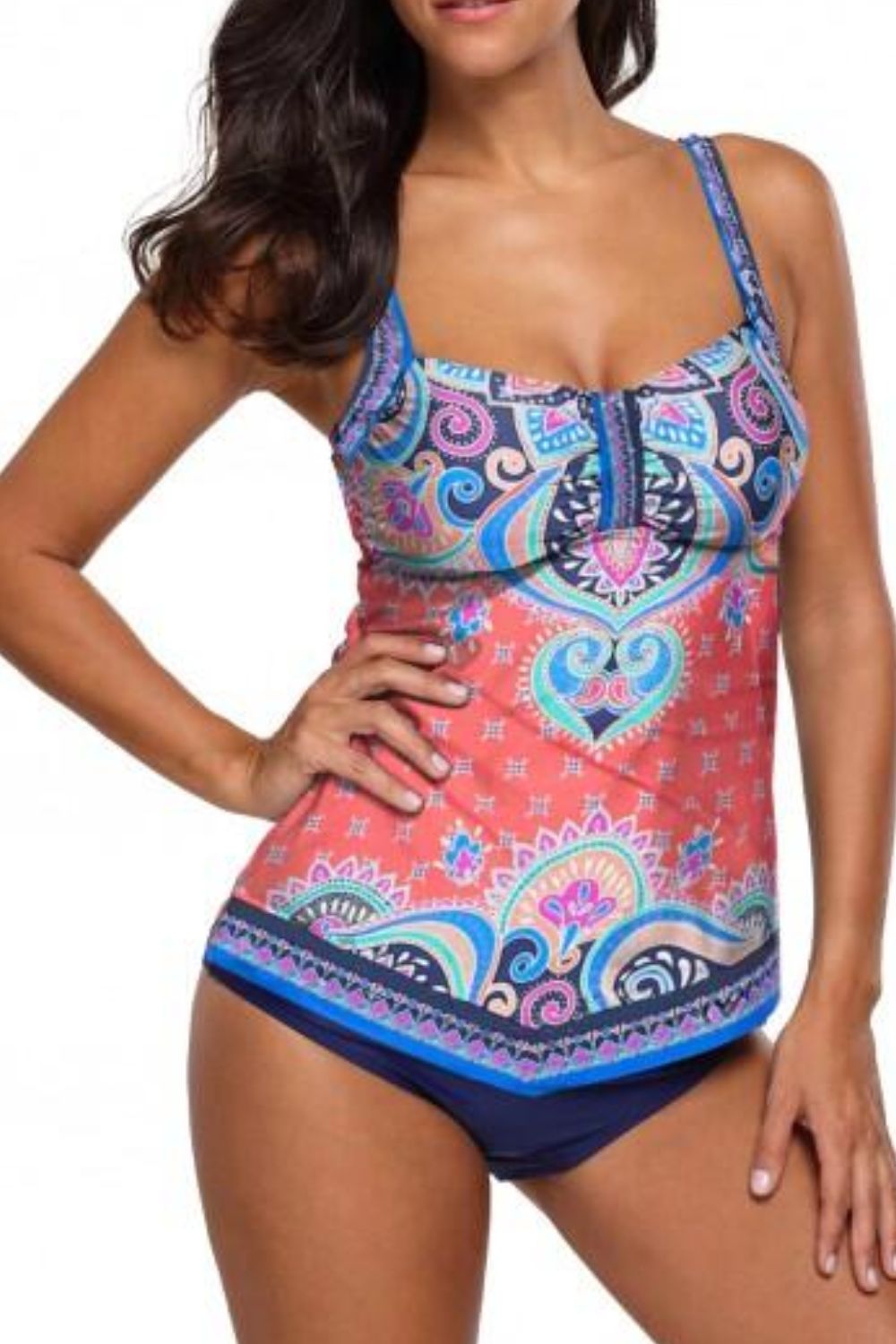 Printed Adjustable Strap Tankini - Two - Piece Swimsuit - Multicolor - Bella Bourget