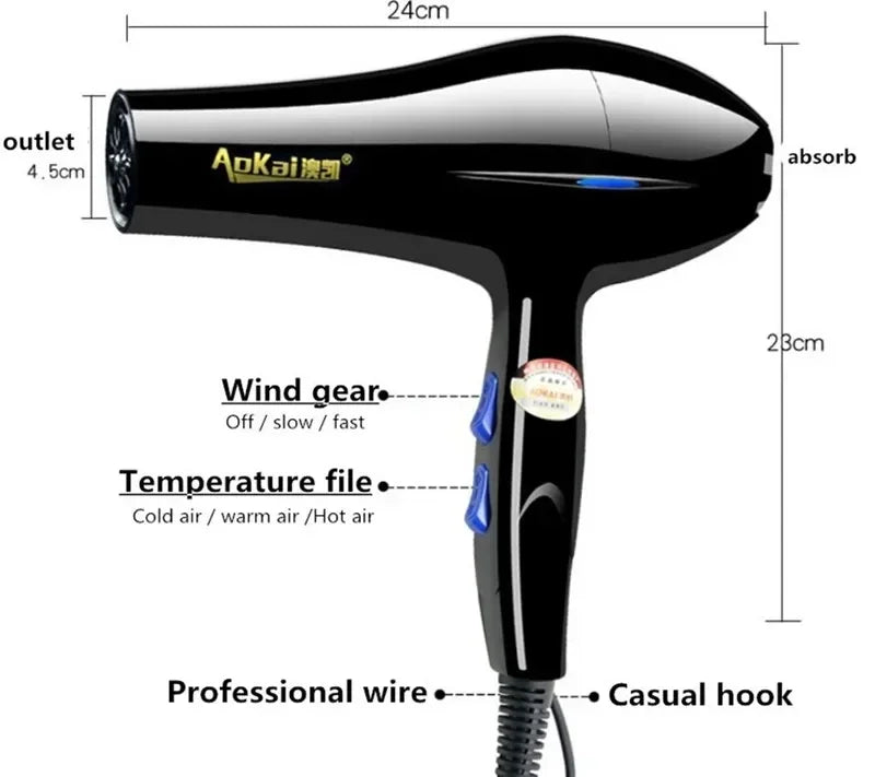 Professional Powerful Hair Dryer Fast Styling Blow Dryer Hot and Cold Adjustment Air Dryer Nozzle for Barber Salon Tools - Same As Picture - Bella Bourget