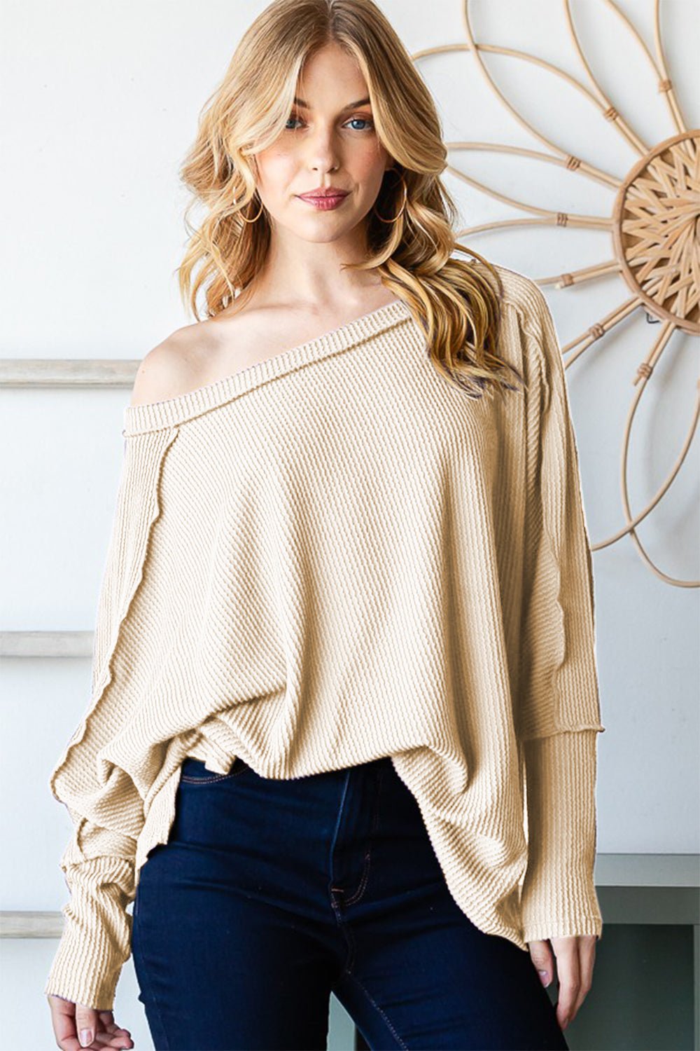 Reborn J Exposed Seam Lantern Sleeve Top - Top - CREAM - Bella Bourget