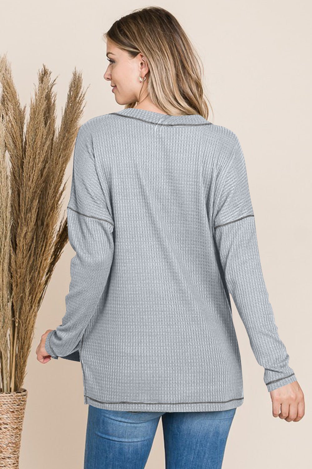 Reborn J V Neck Long Sleeve Top - Top - Heather Grey - Bella Bourget