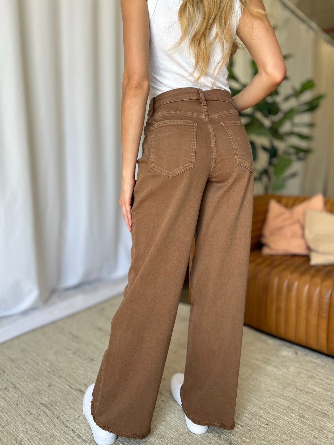 RFM Full Size High Rise Garment Dye Wide Leg Jeans - Jeans - Coffee - Bella Bourget