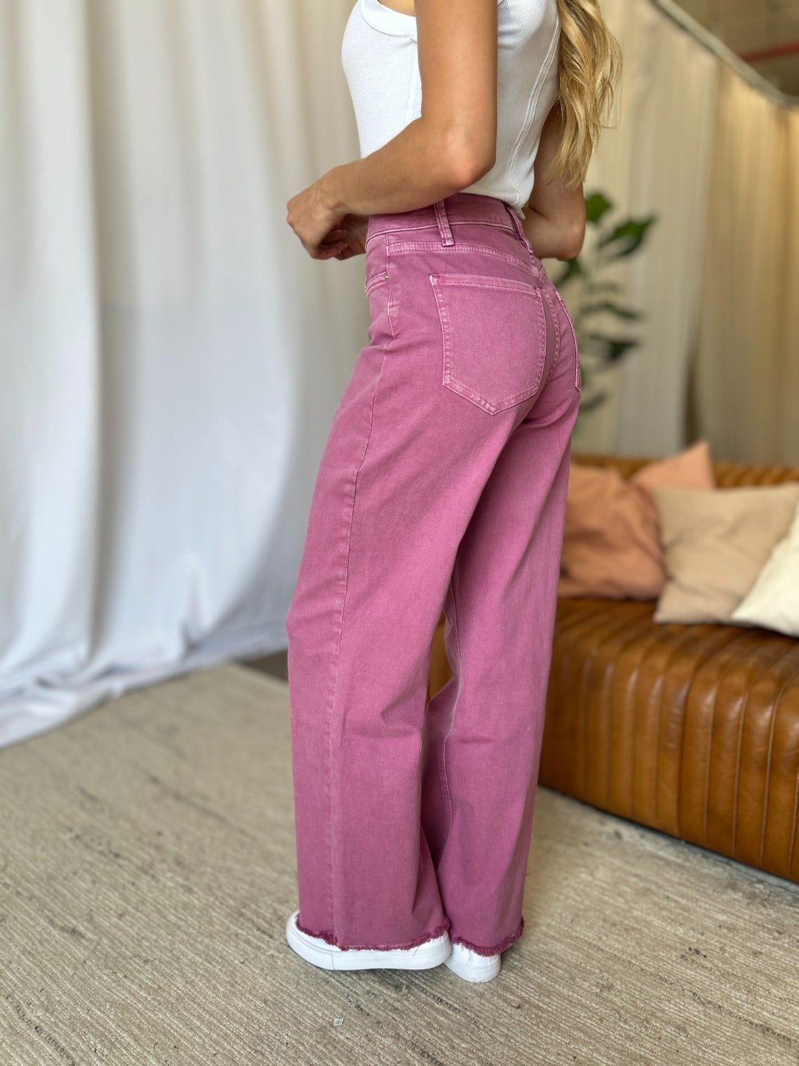 RFM Full Size High Rise Garment Dye Wide Leg Jeans - Full Size Jeans - French Rose - Bella Bourget