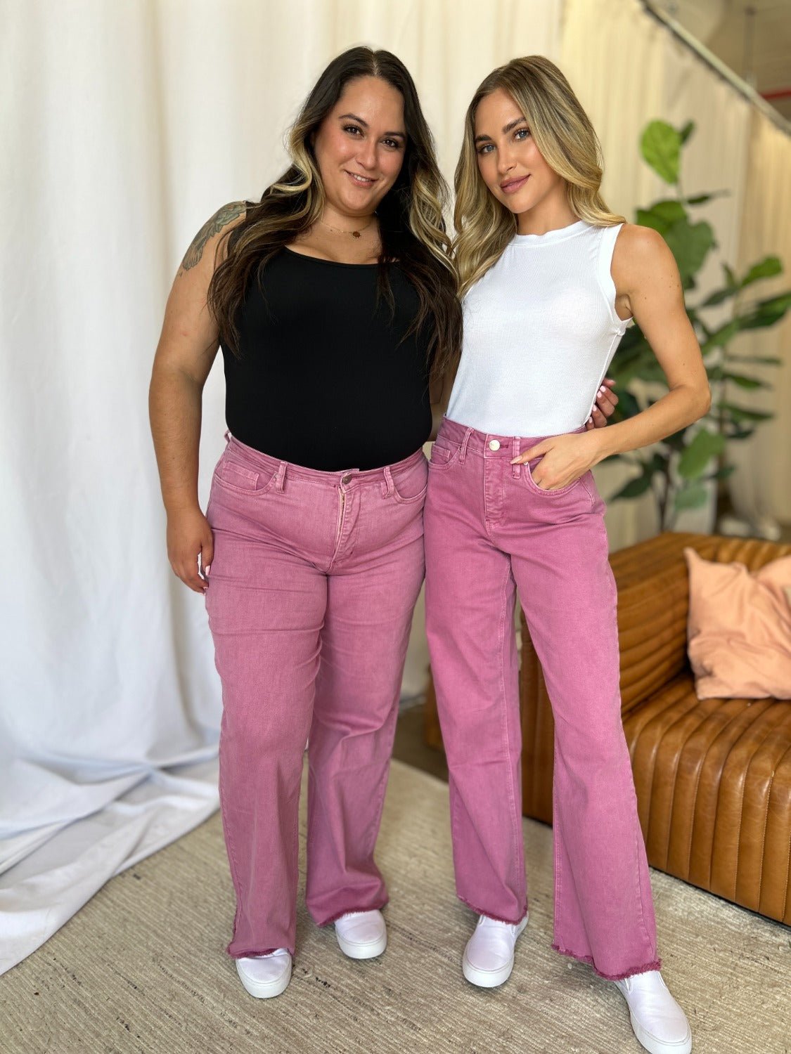 RFM Full Size High Rise Garment Dye Wide Leg Jeans - Full Size Jeans - French Rose - Bella Bourget