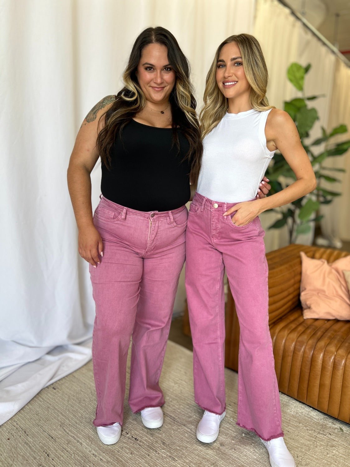 RFM Full Size High Rise Garment Dye Wide Leg Jeans - Full Size Jeans - French Rose - Bella Bourget