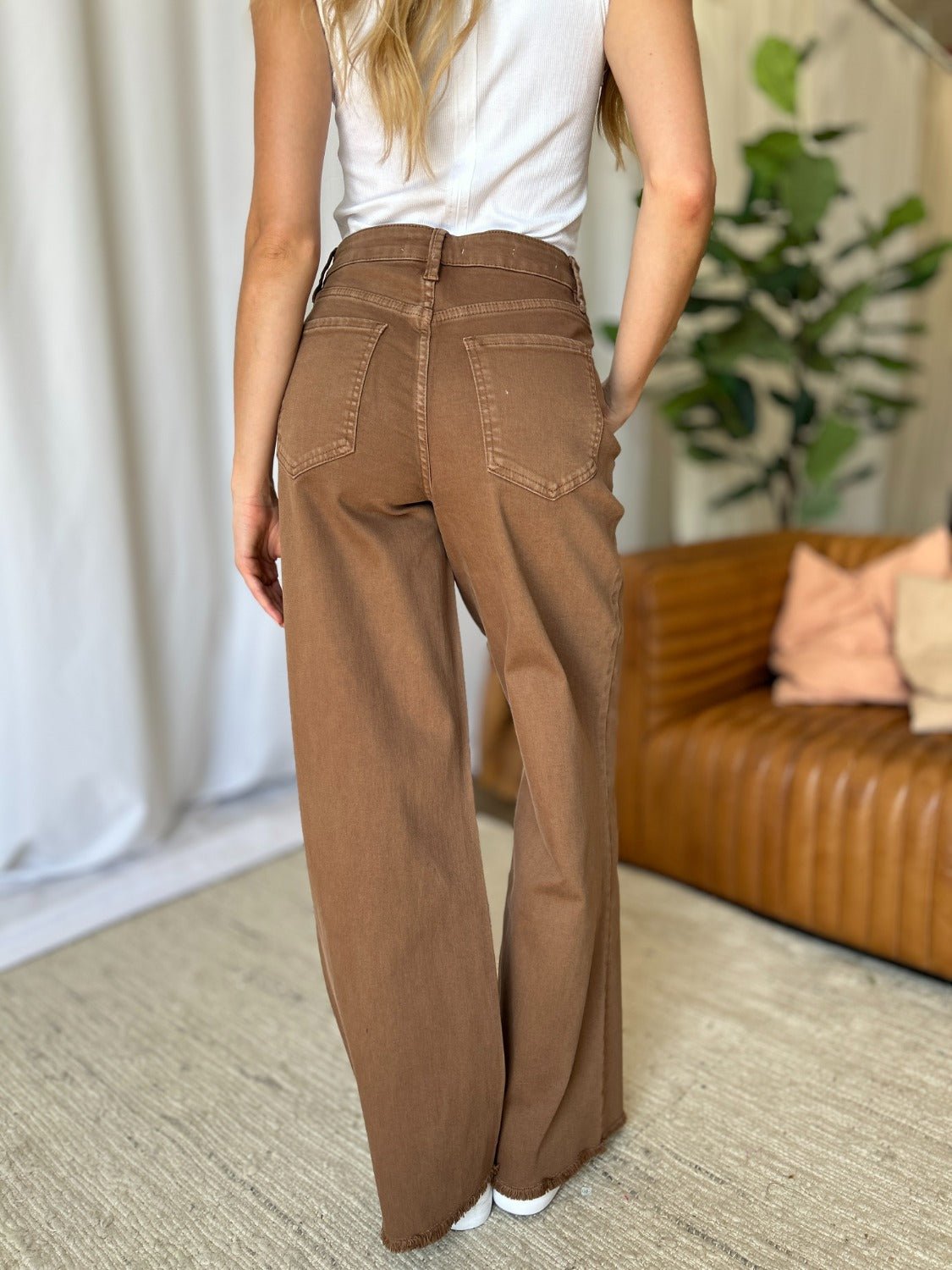 RFM Full Size High Rise Garment Dye Wide Leg Jeans - Jeans - Coffee - Bella Bourget