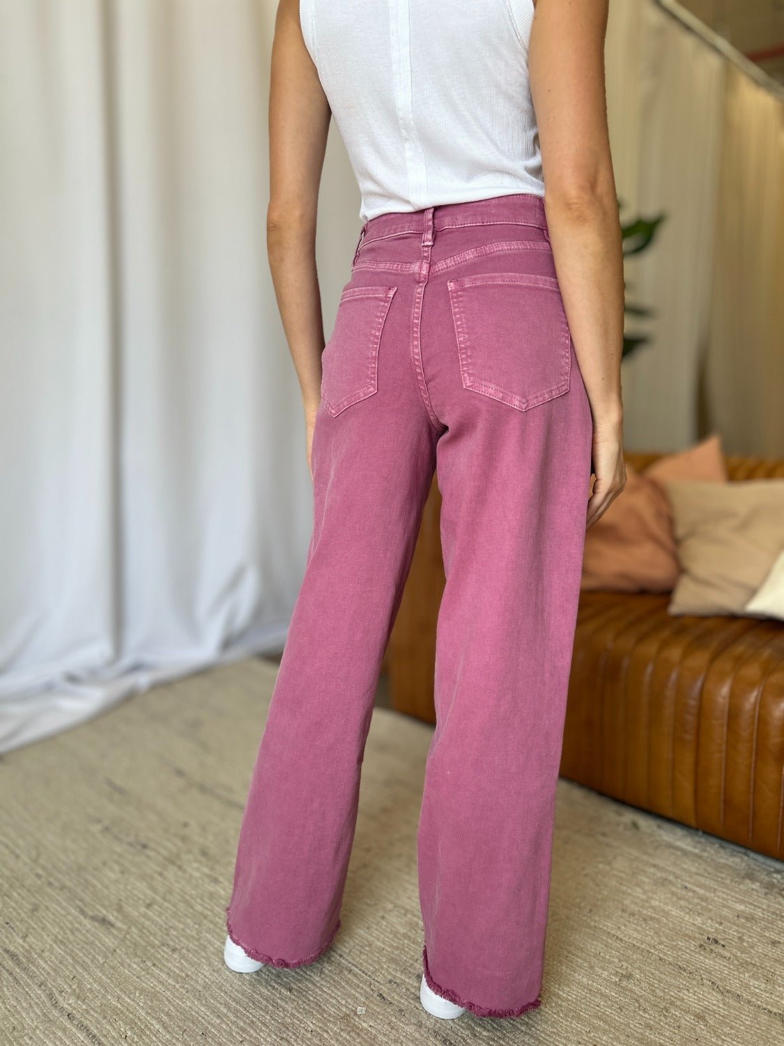 RFM Full Size High Rise Garment Dye Wide Leg Jeans - Full Size Jeans - French Rose - Bella Bourget