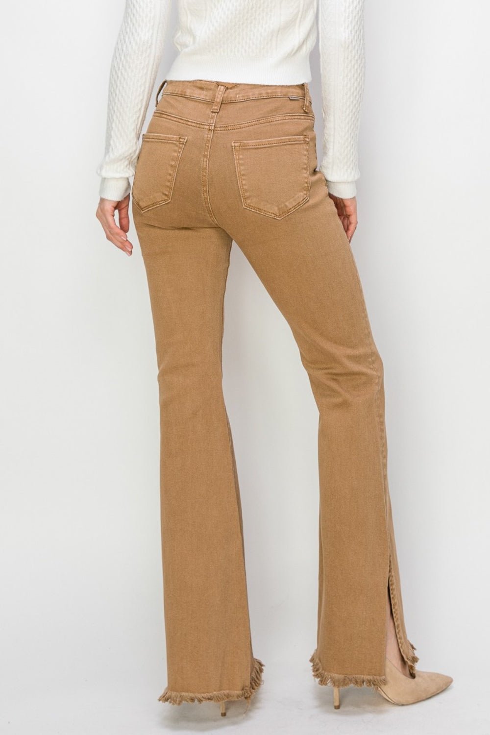 RISEN Bailey Full Size High Waist Side Slit Flare Jeans - Jeans - Brown - Bella Bourget